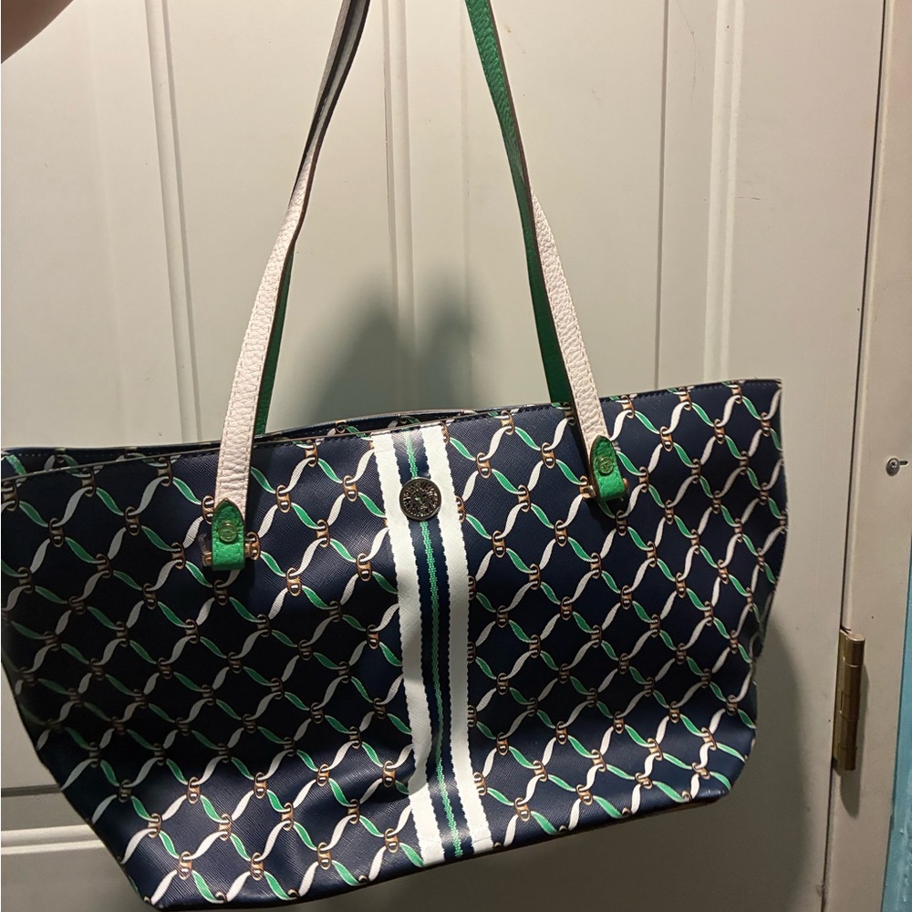 Stylish Navy and Green Tote Bag